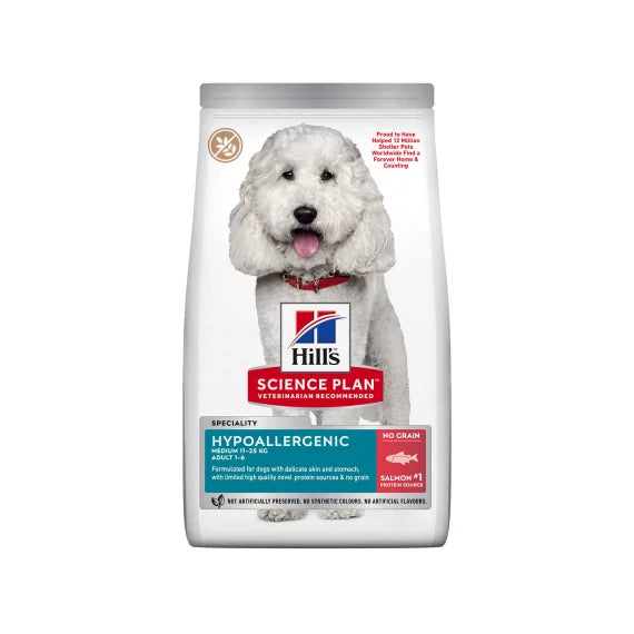 Hill's Science Plan Hypoallergenic Medium Salmon Ushqim kokërr për qen, 12 kg