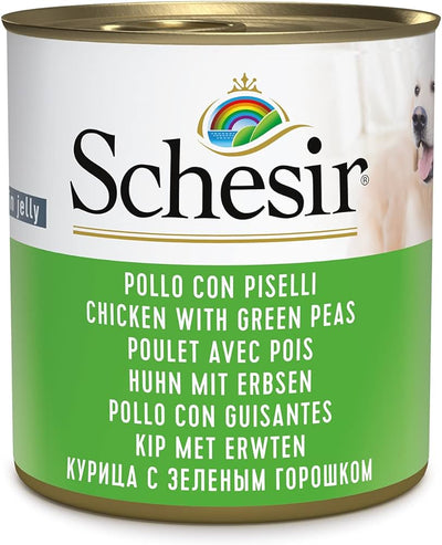 Ushqim i lëngëshëm Schesir, për qen, pulë & bizele,285 gr.