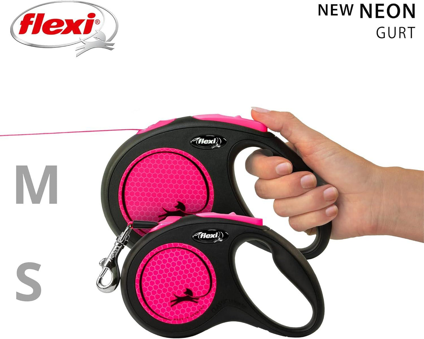 Litar për qen, Flexi M  Neon Pink, Tape, 5m.