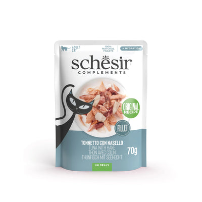 Ushqim komplementar i lëngëshëm, Schesir Tuna with Hake in Jelly, 70 gr.