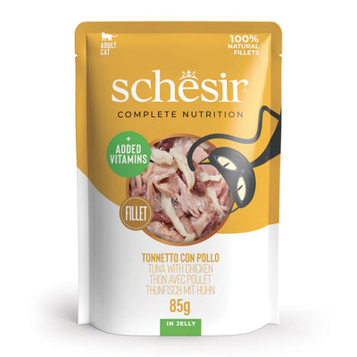 Ushqim i plotë dhe i balancuar, Schesir, Tuna & Chicken in jelly, 85 gr,