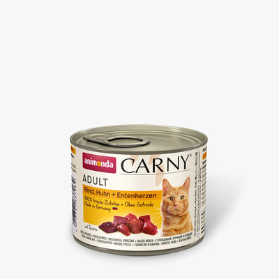 Ushqim i lëngshëm për mace, mish vici + pulë+ zemër rose, Carny, 200 gr.