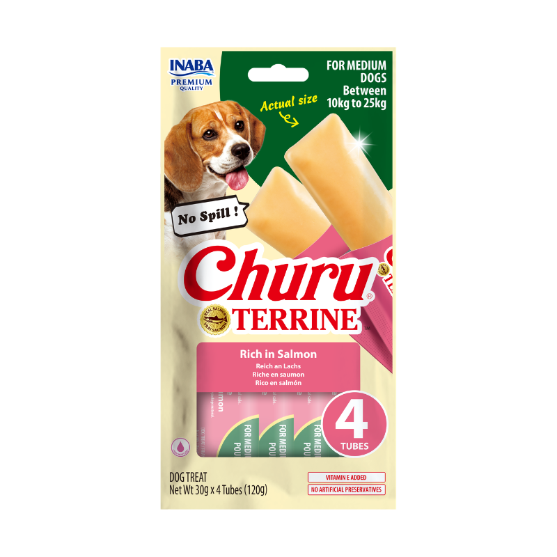 Shpërblime për qen, Churu Terrine, Rich in Salmon, 30 gr x 4 tubes