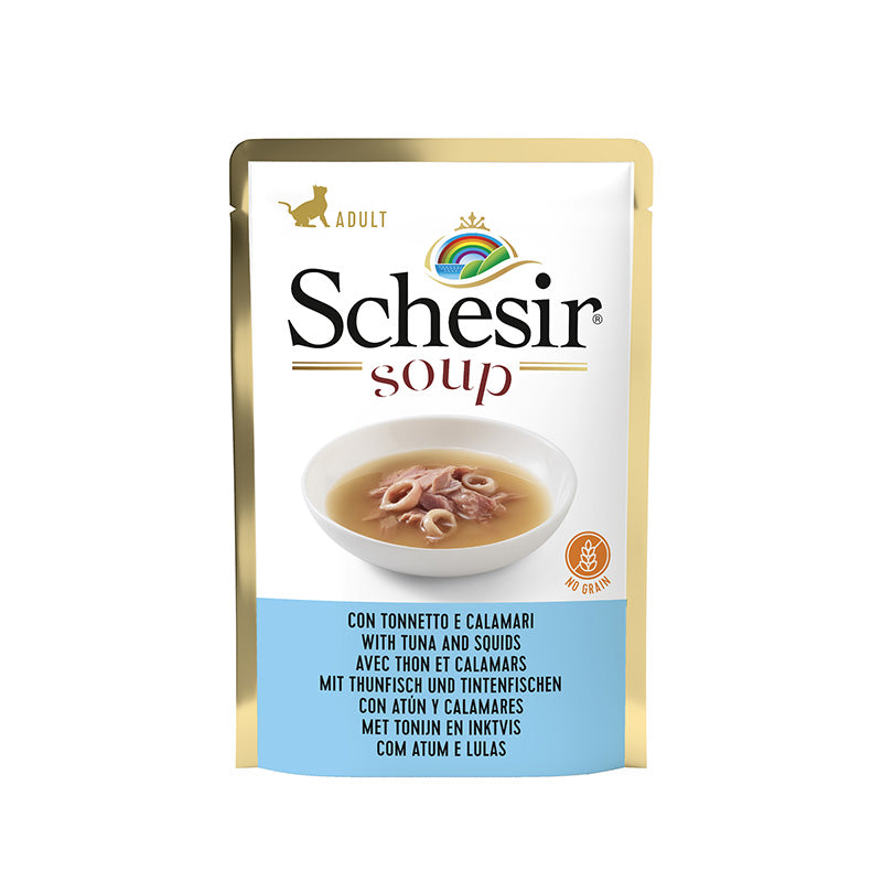 Supë për mace Schesir, Tuna dhe kallamari, Tuna and Squids, 85 gr.
