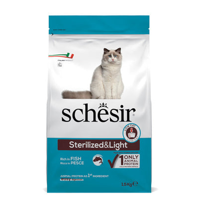 Ushqim për mace të sterilizuara, me peshk, Schesir 1,5 kg