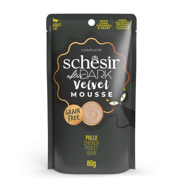 Ushqim i lëngshëm për mace, Schesir After Dark Velvet, me pulë, 80gr