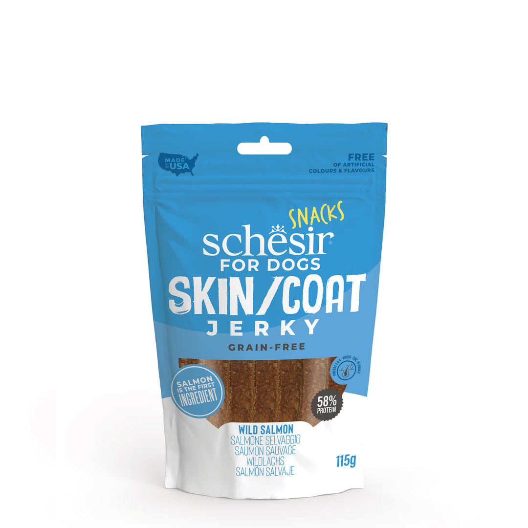 Shpërblime për qen,  Wild Salmon, Jerky, Grain Free, Schesir, 115 gr.
