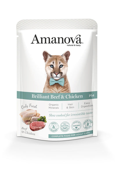 Ushqim i lëngëshëm për mace, Amanova Briliant Beef & Chicken, 85 gr.