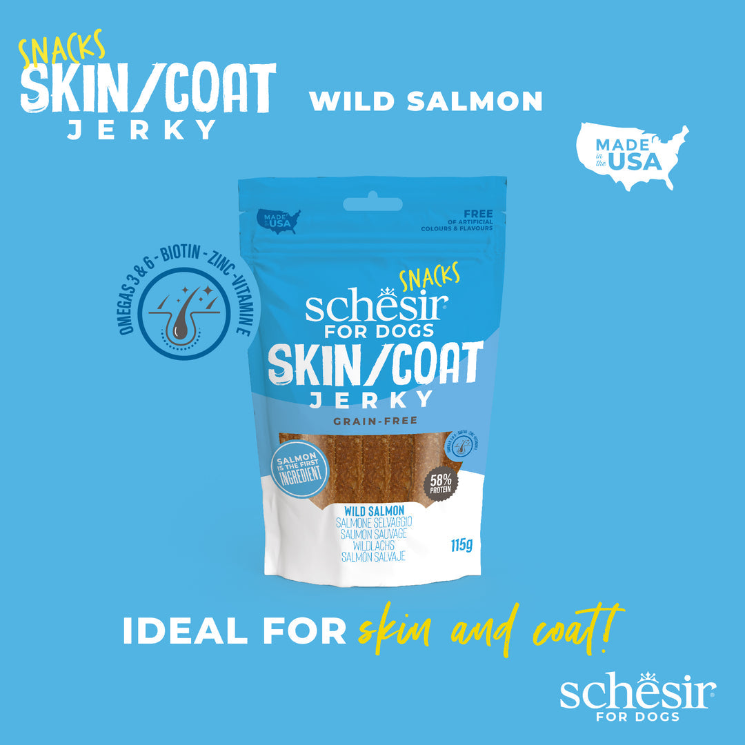 Shpërblime për qen,  Wild Salmon, Jerky, Grain Free, Schesir, 115 gr.