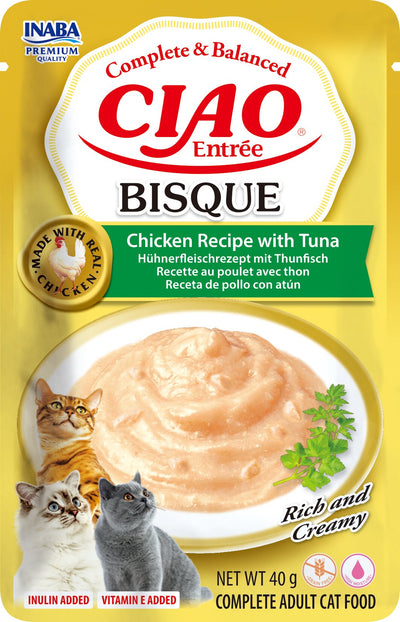 Ushqim i lëngëshëm për mace, Ciao Entree Bisque,  Chicken & Tuna, 40 gr.