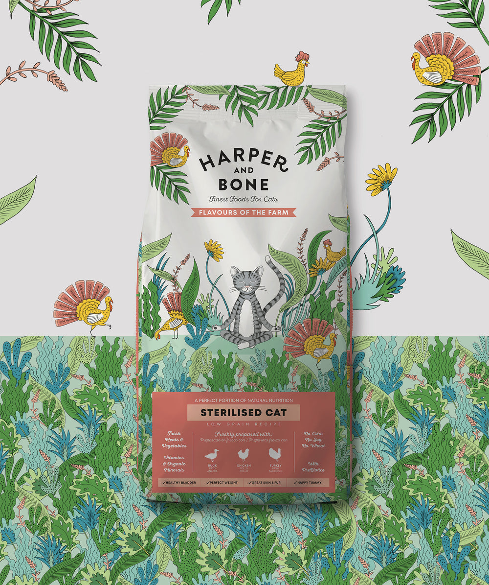 Ushqim për mace te sterilizuara, Harper and Bone, Flavors of the Farm Sterilised, 2 kg.