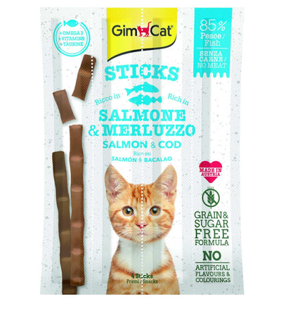 Shpërblime për mace, GimCat Sticks, Salmon& Merluc, 4 sticks