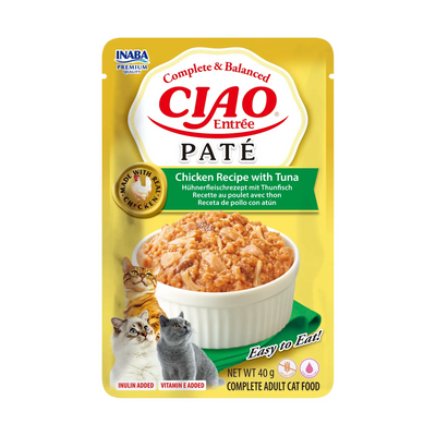 Ushqim i lëngëshëm për mace, Ciao Entree Pate, Chicken with Tuna, 40 gr.