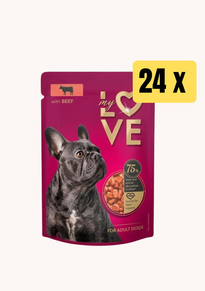 Ushqim i lëngëshëm për qen, gjedhi, mylove, 24 x 100 gr.