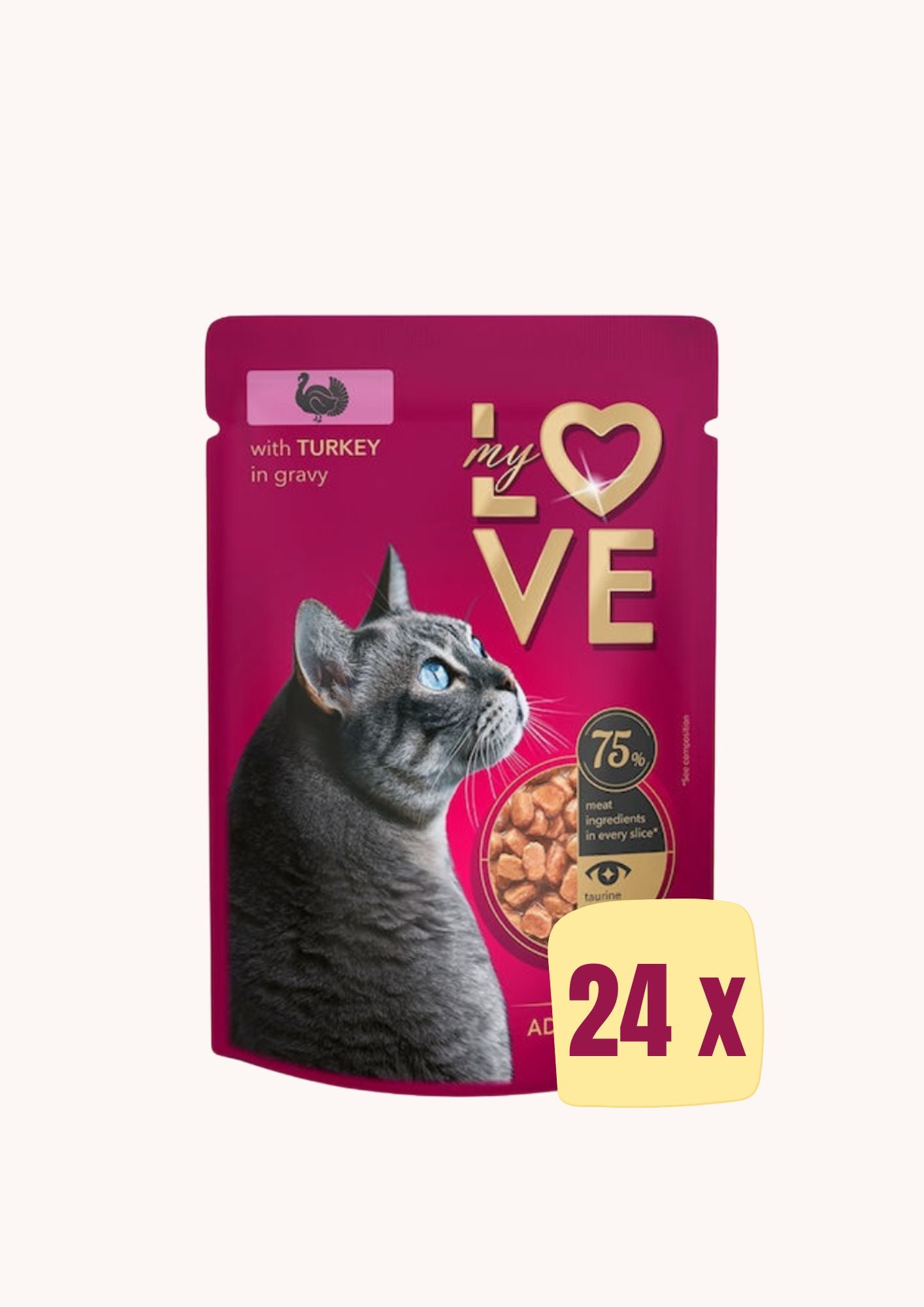 Ushqim i lëngëshëm për mace, me mish gjeldeti, My Love, Turkey, 24 x 85 gr.