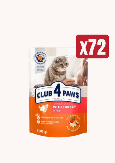 Ushqim i lëngëshëm për mace, Club 4 Paws, Turkey, 72 pcs