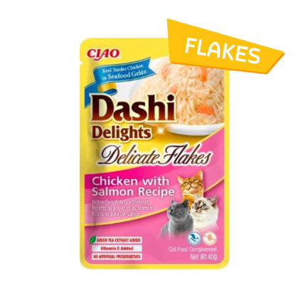Ushqim i lëngëshëm për mace, Dashi Delights Delicate Flakes Tuna & Salmon, 40 gr.