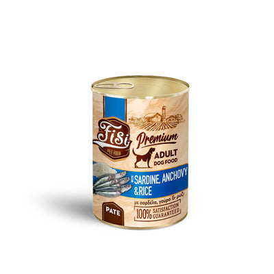 Ushqim i lëngshëm për qen, Sardine dhe Oriz, Fisi Dog, 400 g