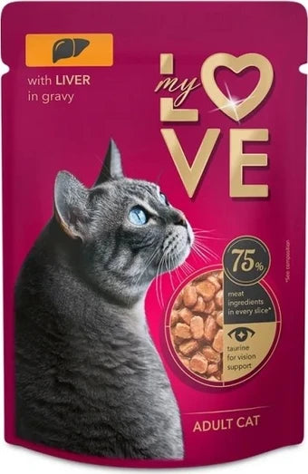 Ushqim i lëngëshëm për mace, me mish mëlqi, My Love, Liver in Gravy, 85 gr.