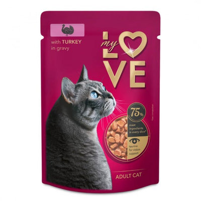Ushqim i lëngëshëm për mace, me mish gjeldeti, My Love, Turkey in Gravy, 85 gr.