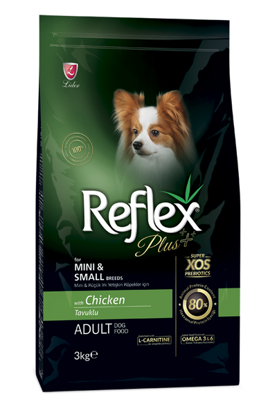 Ushqim për qen të rritur, Reflex Plus mini&small, me pulë, 3 kg