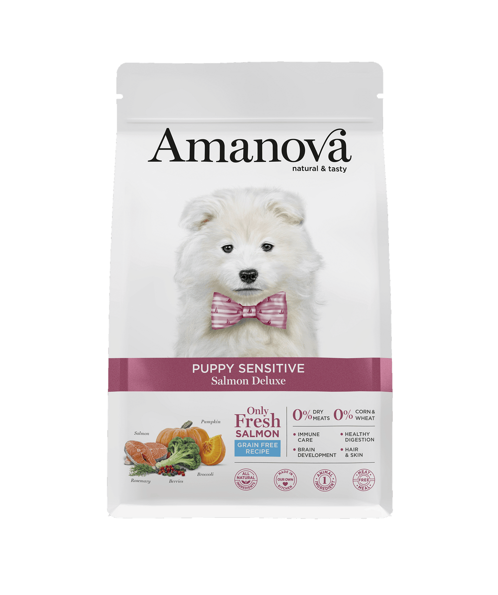 Ushqim për kelysh, Amanova Puppy Sensitive, Salmon Deluxe, 2 kg