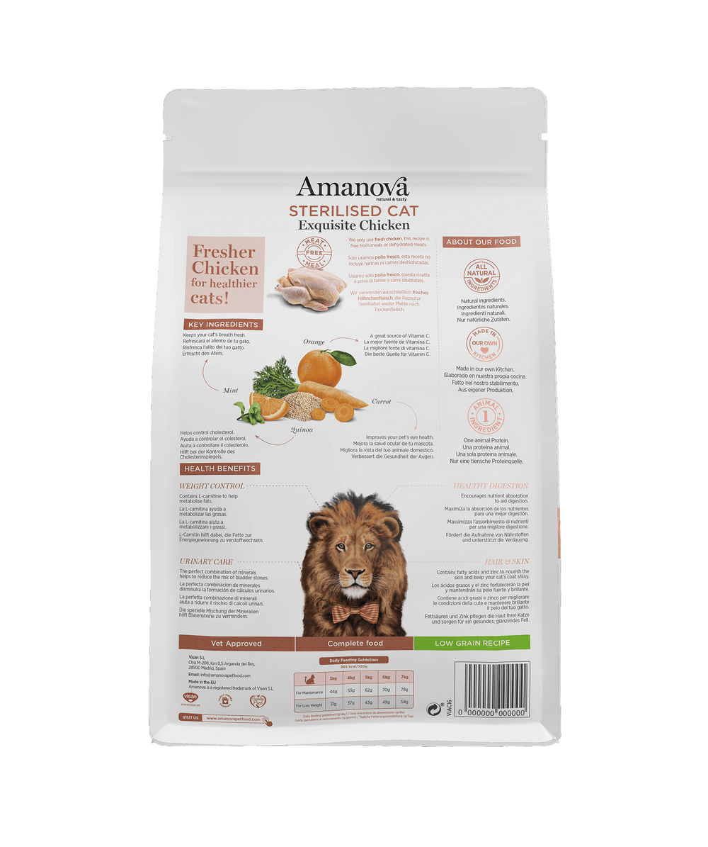 Ushqim për mace, Amanova Adult Cat, Sterilised Chicken, 1,5 kg