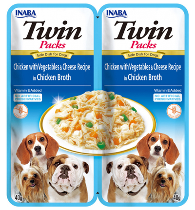 Ushqim i lëngshëm për qen me pulë, perime dhe djath, Twin Pack