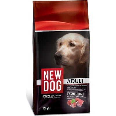 Ushqim për qen të rritur, New Dog, me mish qingji dhe oriz, 15 kg